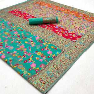 Rama Green Printed Chanderi Saree - Peachmode