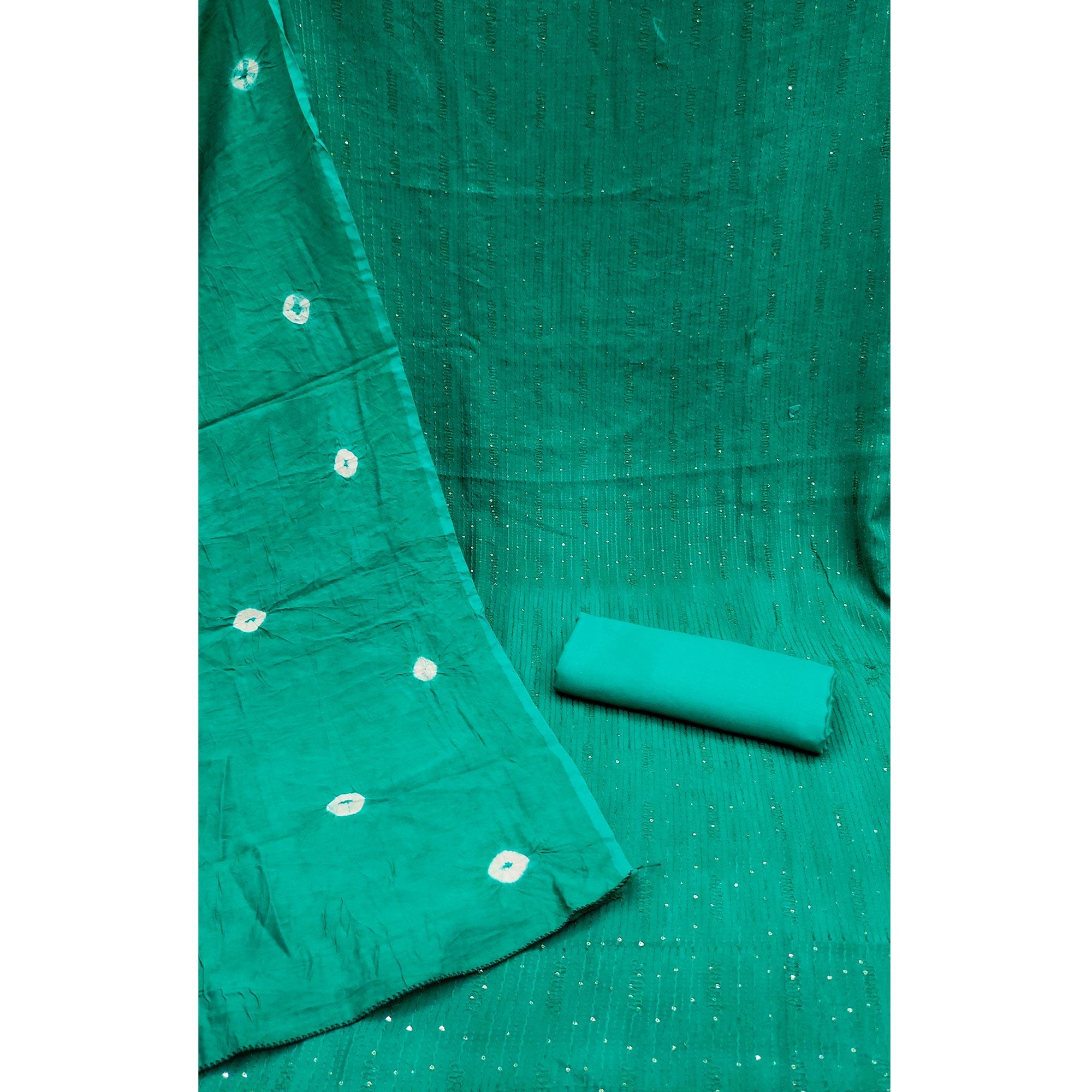 Rama Green Sequence Embroidered Chanderi Dress Material - Peachmode