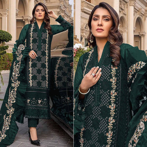 Rama Green Sequence With Floral Embroidered Georgette Pakistani Suit - Peachmode