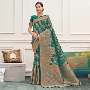 Rama Green Woven Art Silk Saree - Peachmode