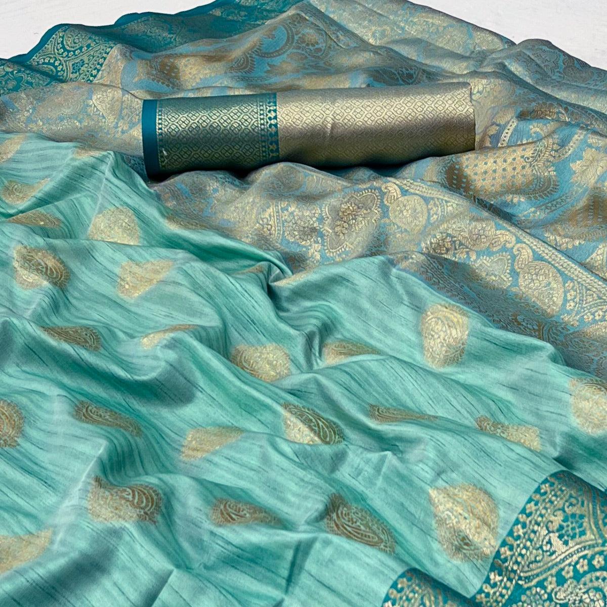 Rama Green Woven Art Silk Saree - Peachmode