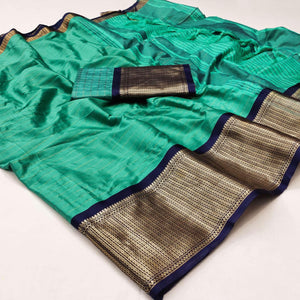 Rama Green Woven Cotton Silk Saree - Peachmode