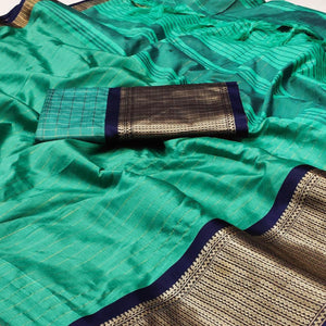 Rama Green Woven Cotton Silk Saree - Peachmode