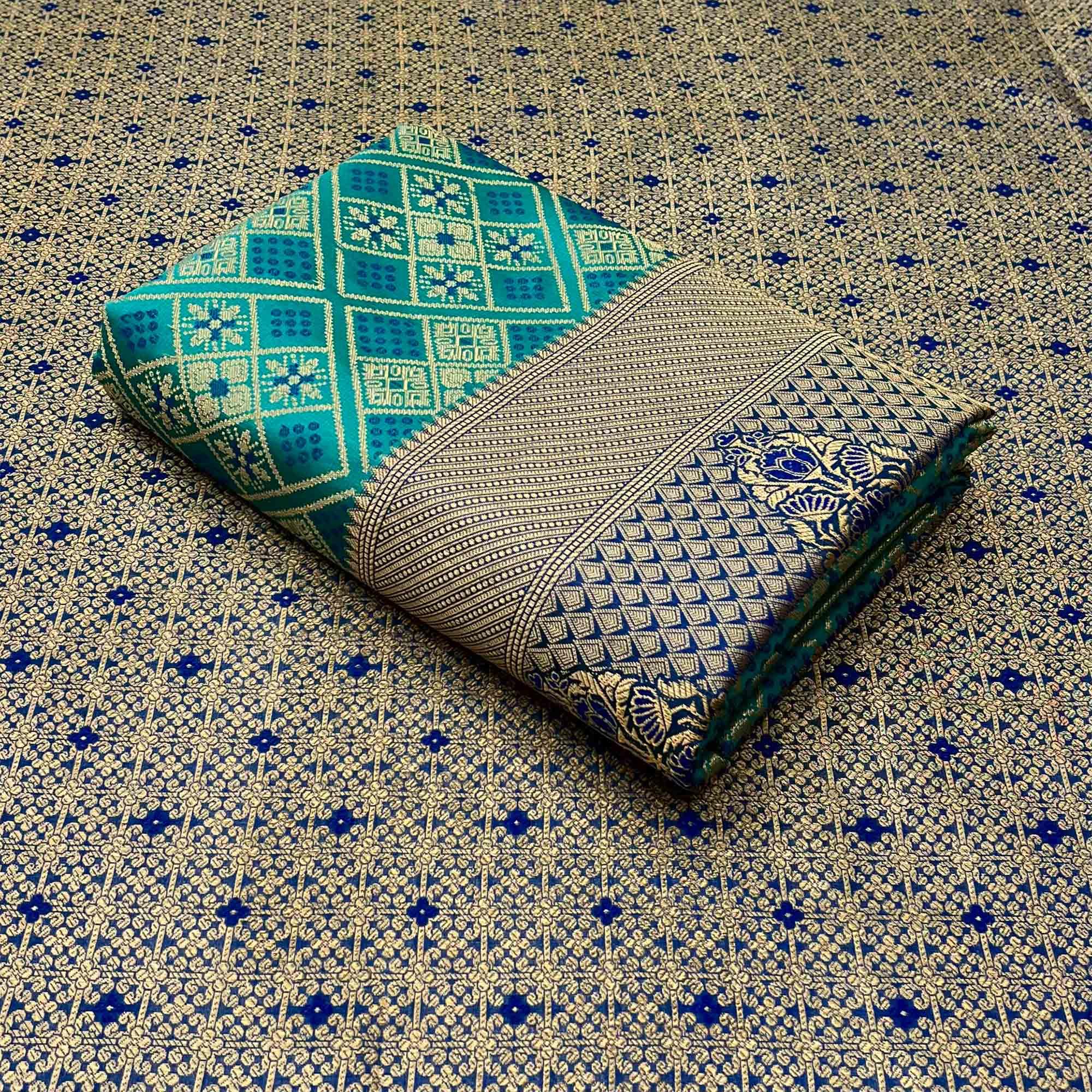 Rama Green Woven Patola Art Silk Saree - Peachmode