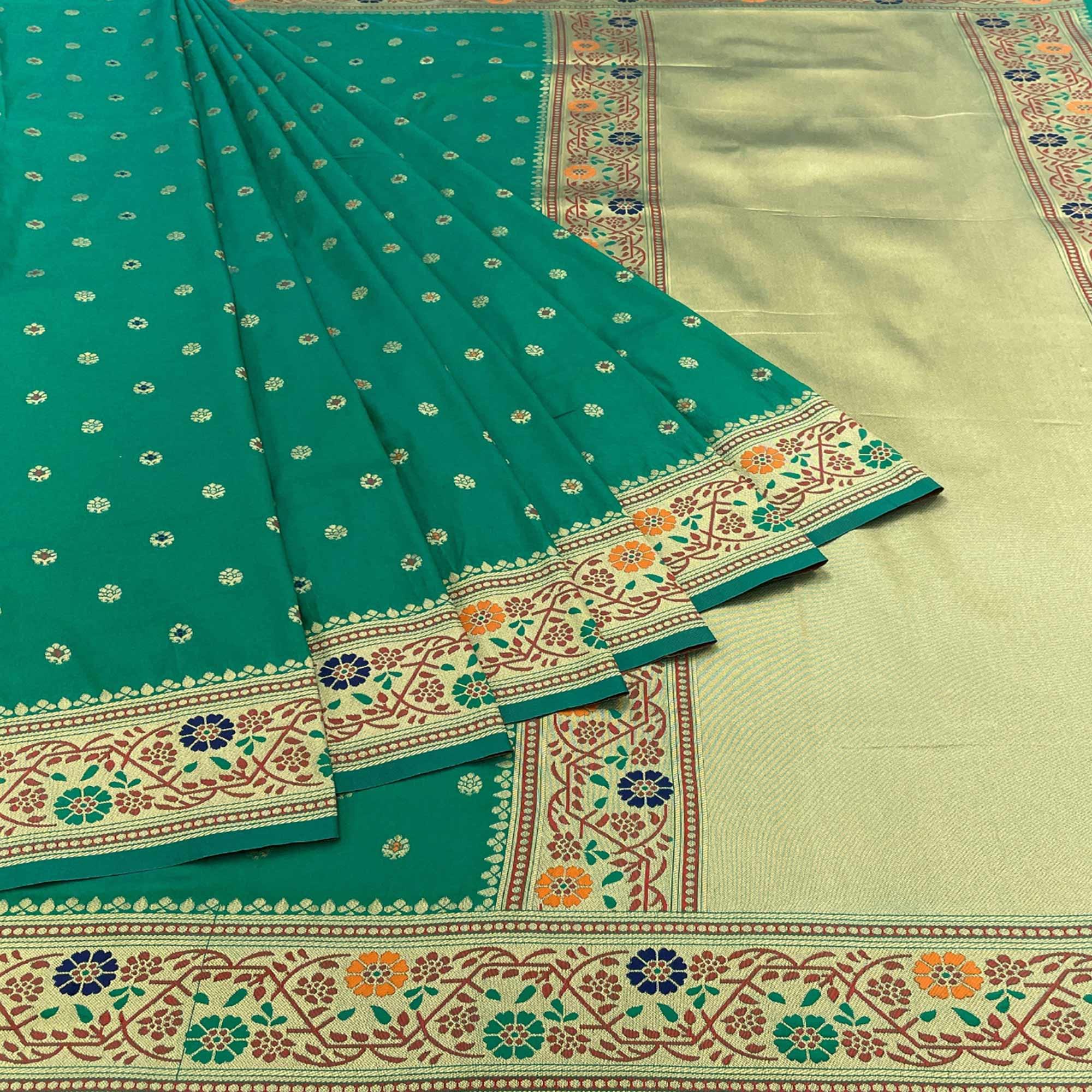 Rama Green Zari Woven Art Silk Saree - Peachmode