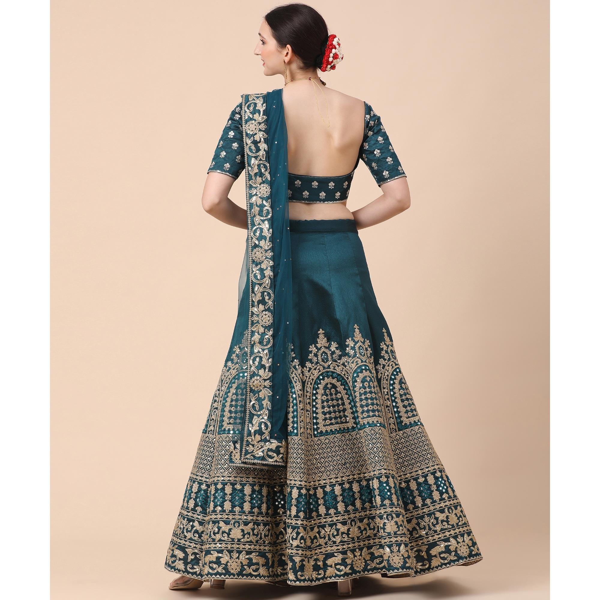 Rama Party Wear Sequence Embroidered Silk Lehenga Choli - Peachmode