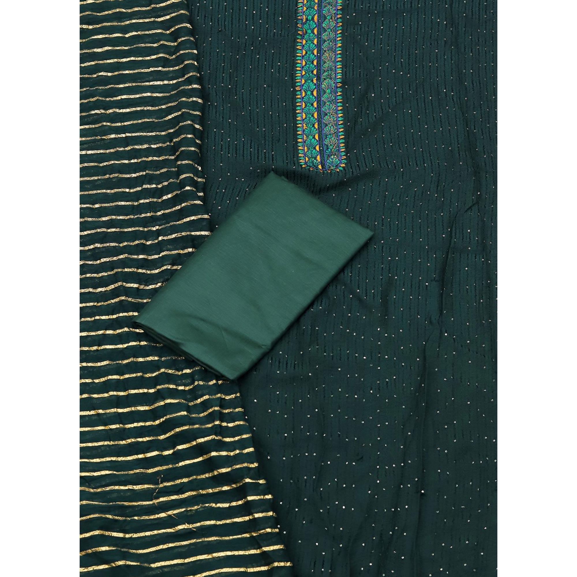 Rama Sequence Embroidered Chanderi Dress Material - Peachmode