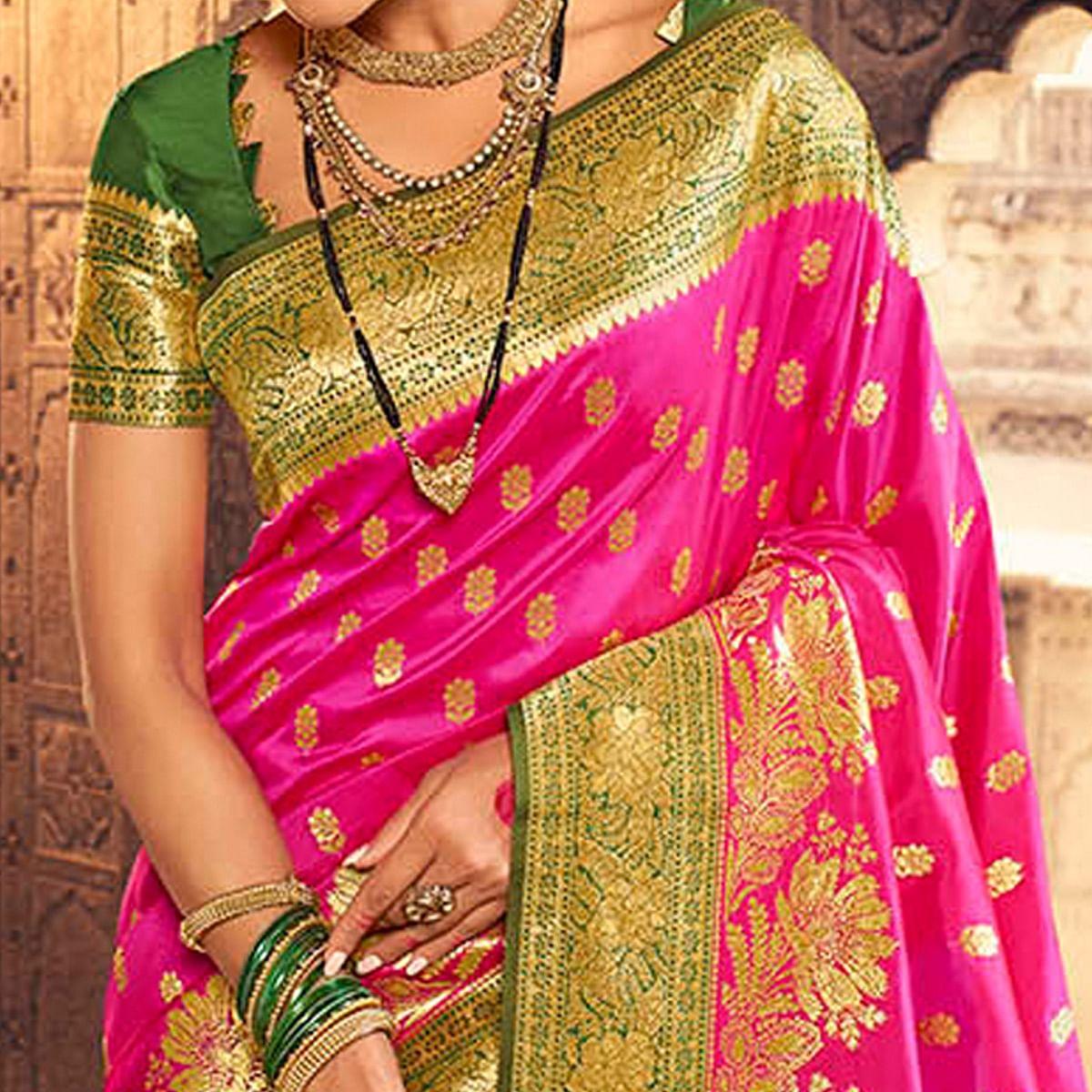 Rani & Green Festive Wear Woven Banarasi Silk Saree - Peachmode