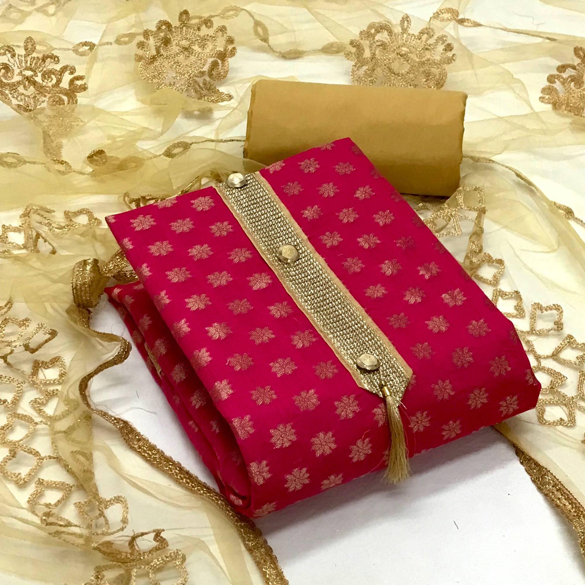 Rani Festive Wear Jacquard Banarasi Silk Dress Material - Peachmode