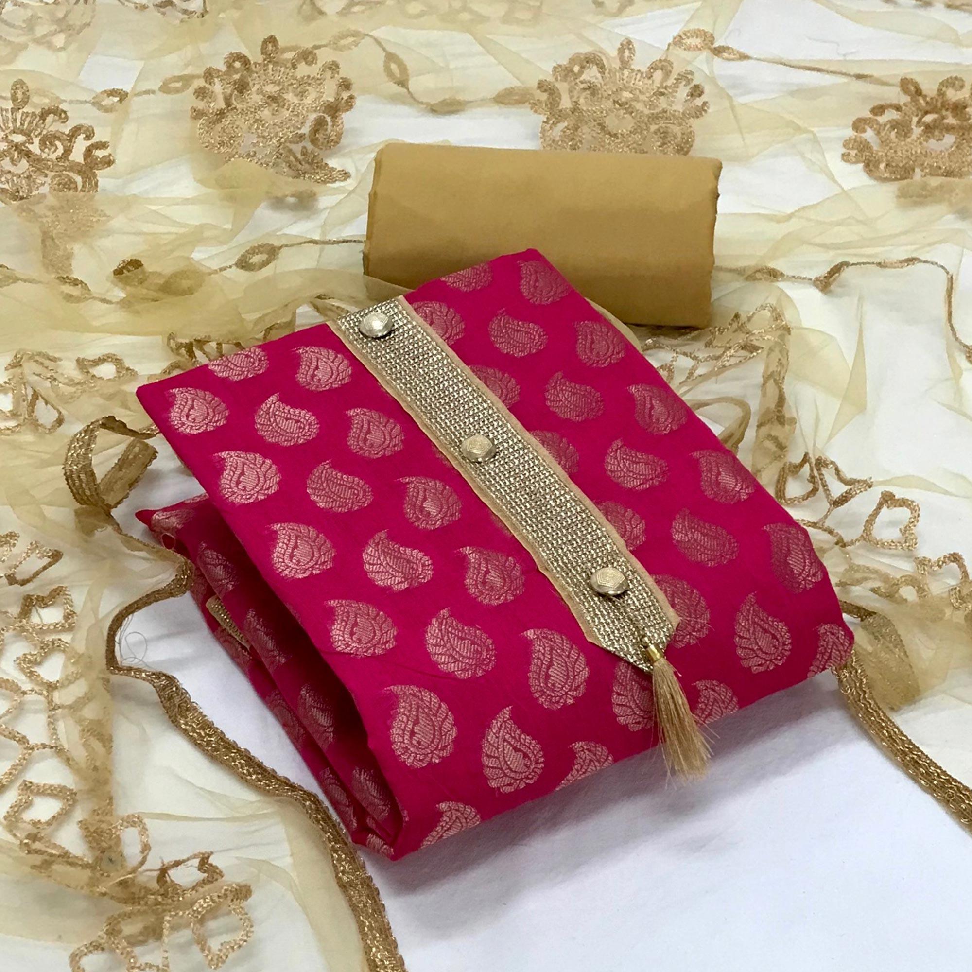 Rani Festive Wear Jacquard Banarasi Silk Dress Material - Peachmode