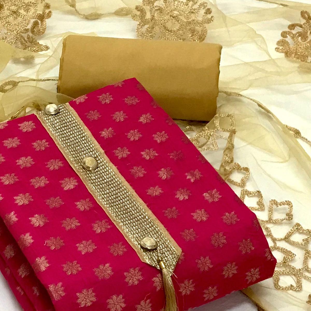 Rani Festive Wear Jacquard Banarasi Silk Dress Material - Peachmode