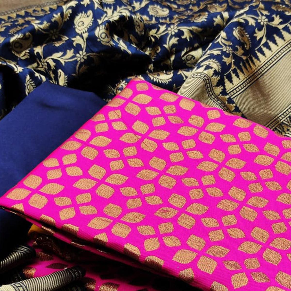 Rani Festive Wear Woven Banarasi Silk Dress Material - Peachmode