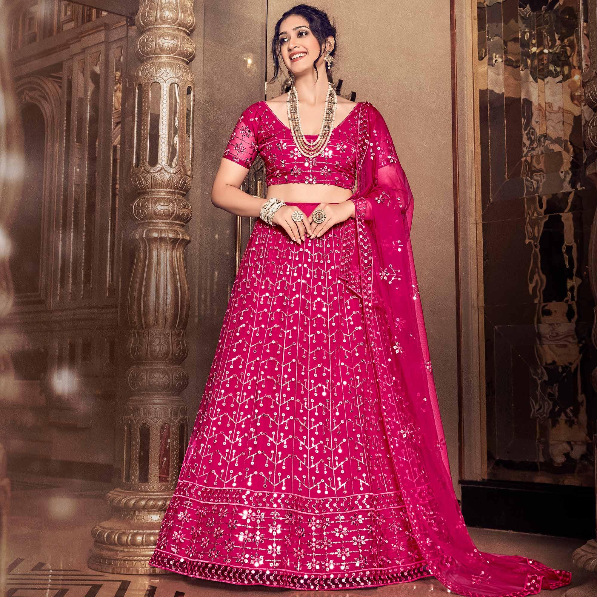 Rani Partywear Thread Sequence Soft Net Lehenga Choli - Peachmode