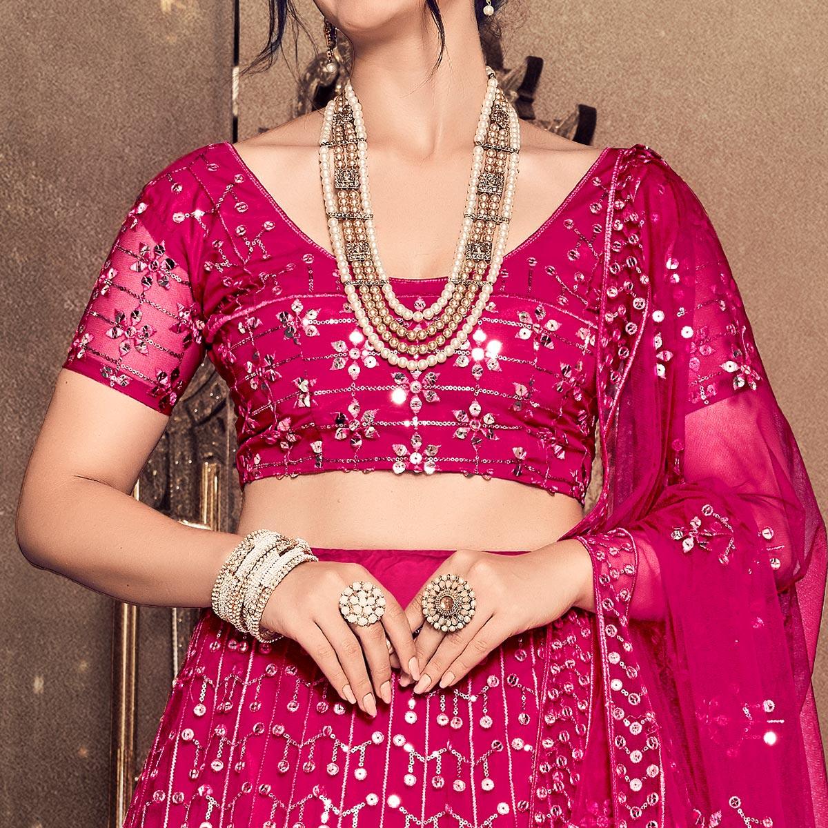 Rani Partywear Thread Sequence Soft Net Lehenga Choli - Peachmode