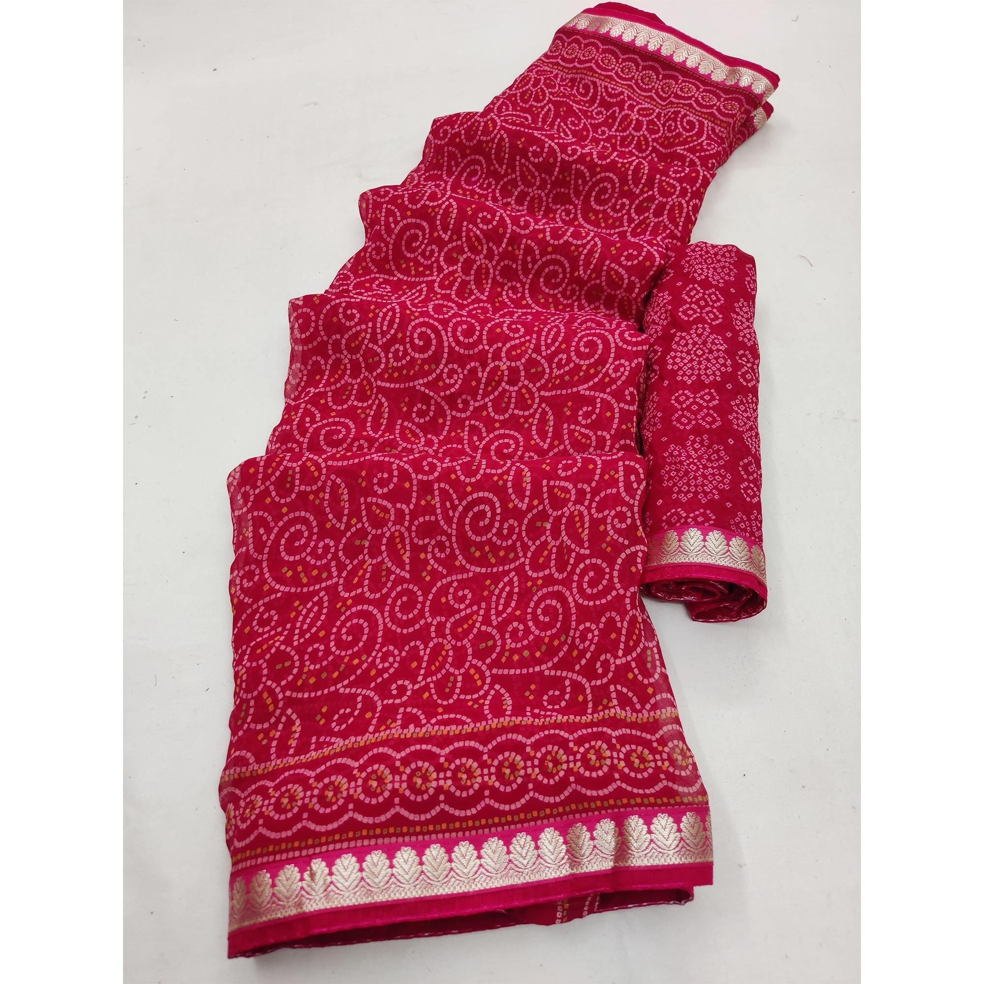 Rani Pink Casual Wear Bandhani Printed Soft Georgette Saree With Fancy Border - Peachmode