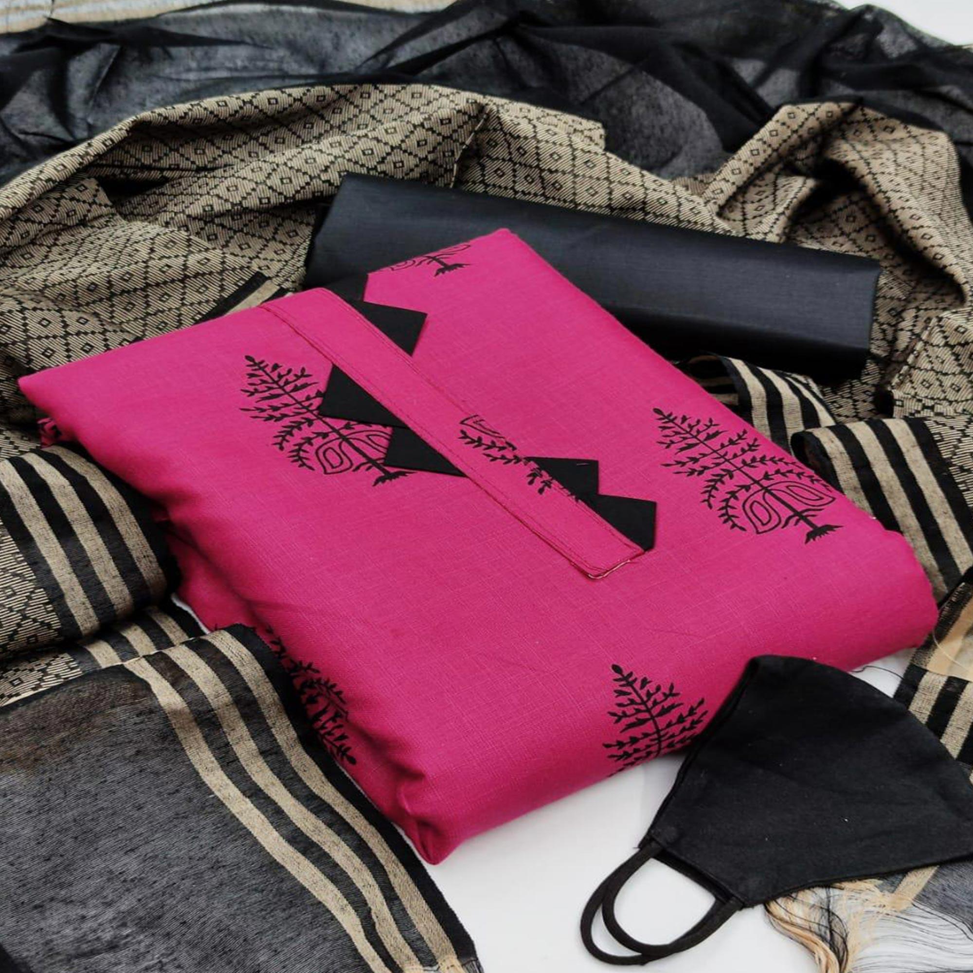 Rani Pink Casual Wear Printed Cotton Dress Material - Peachmode