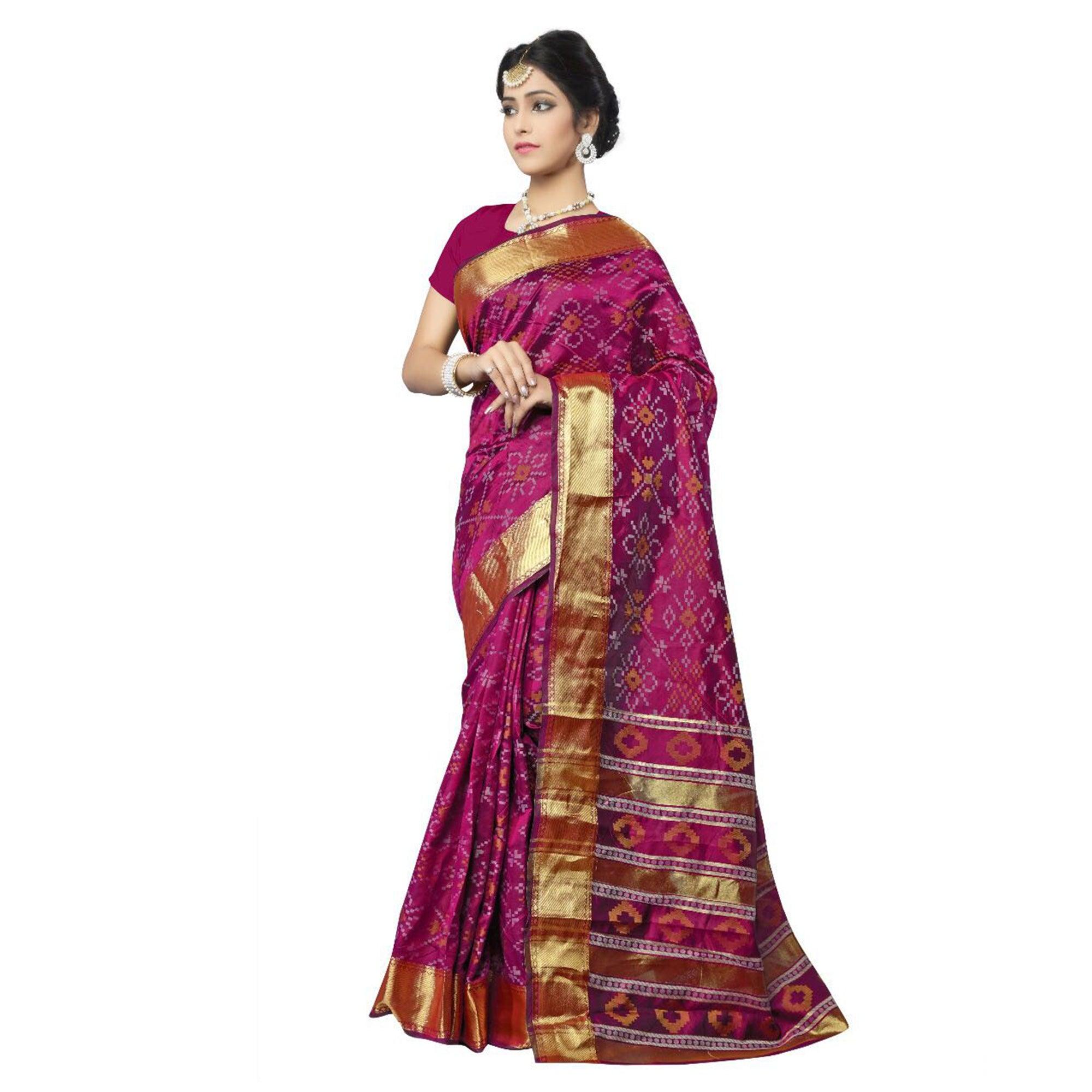 Rani Pink Festive Wear Traditional Silk Woven Saree - Peachmode