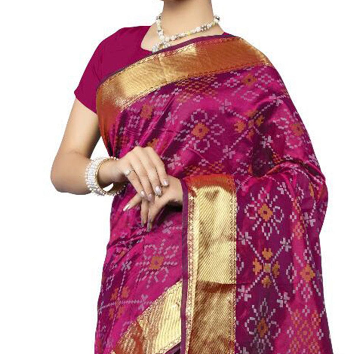 Rani Pink Festive Wear Traditional Silk Woven Saree - Peachmode