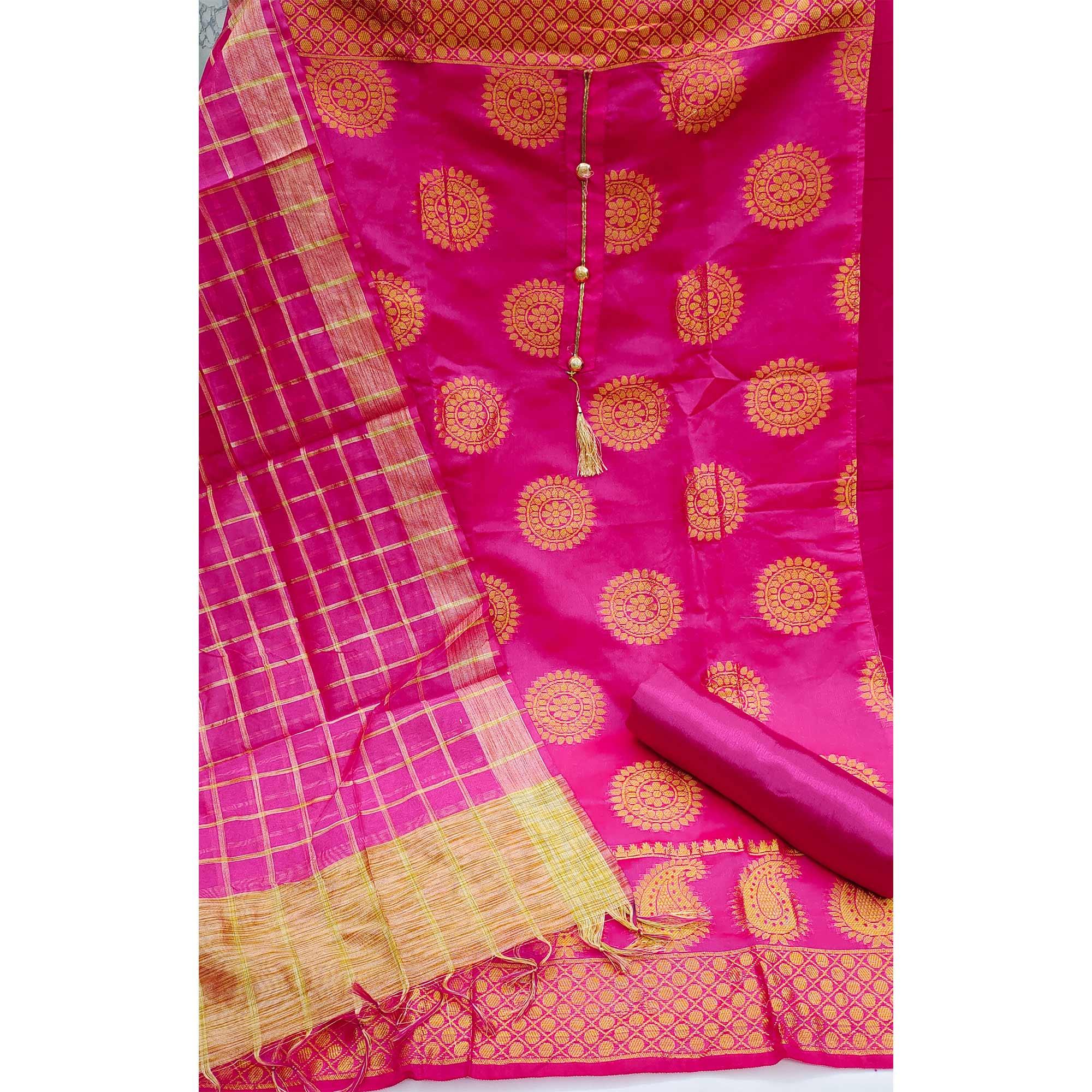 Rani Pink Festive Wear Woven Designer Banarasi Silk Jacquard Dress Material - Peachmode