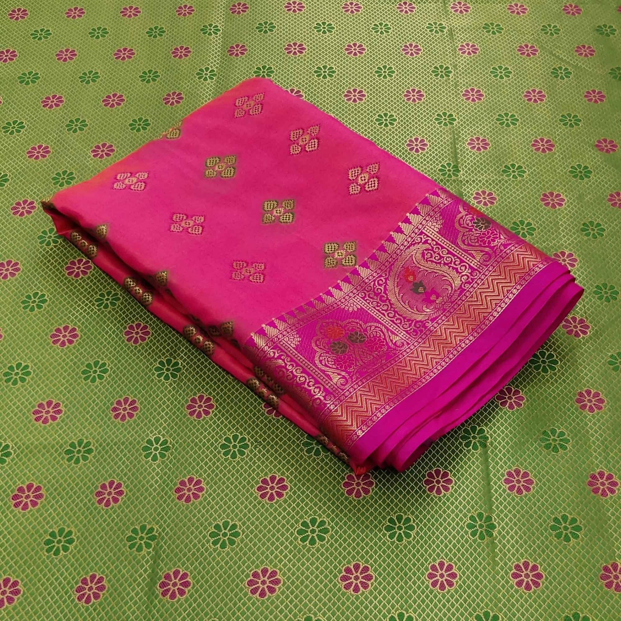 Rani Pink Festive Wear Woven Soft Banarasi Silk Saree - Peachmode