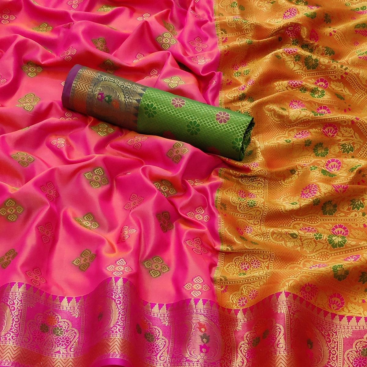 Rani Pink Festive Wear Woven Soft Banarasi Silk Saree - Peachmode