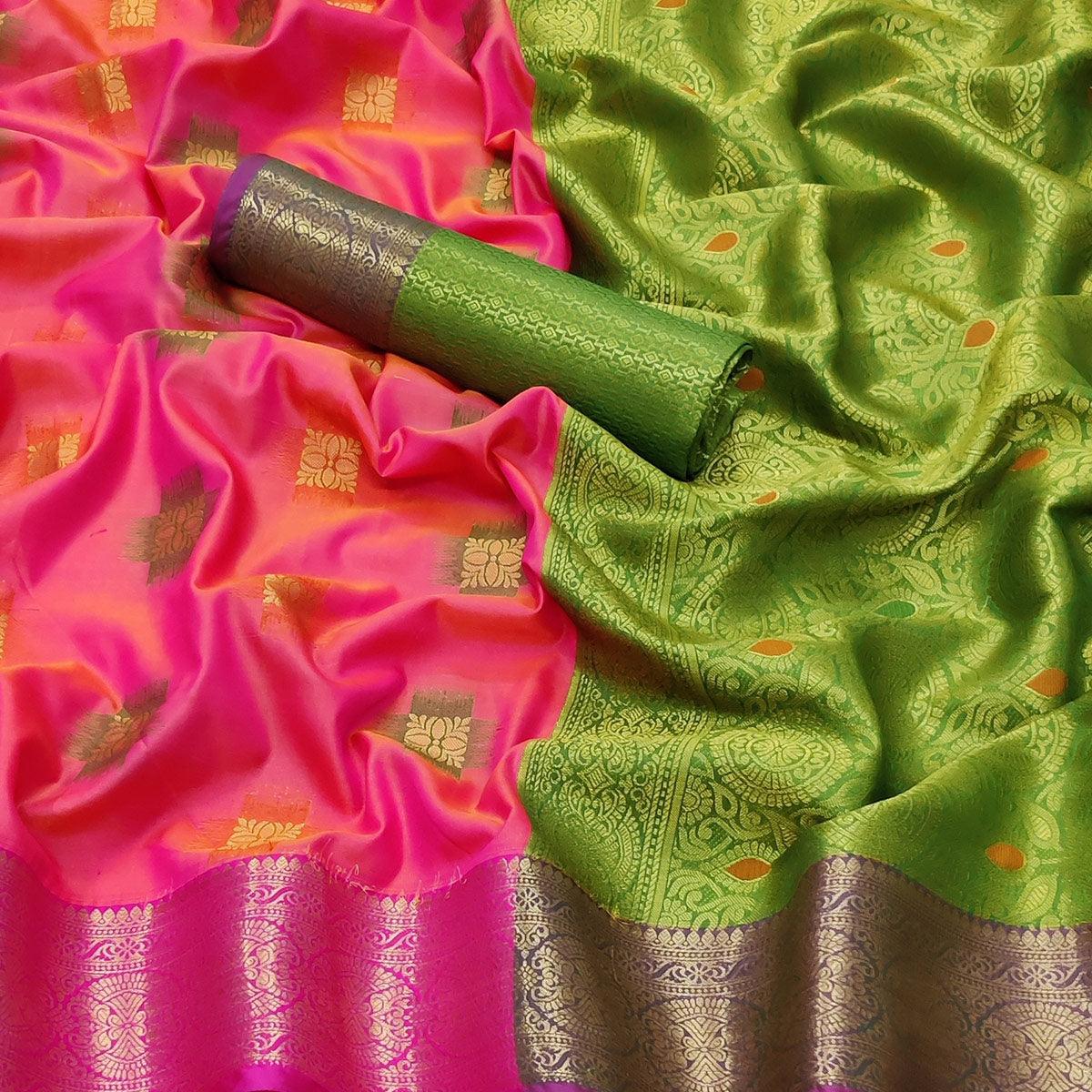 Rani Pink Festive Wear Woven Soft Banarasi Silk Saree - Peachmode