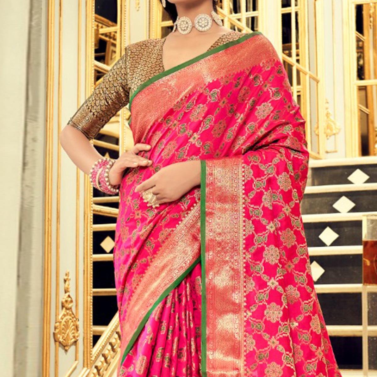 Rani Pink Festive Wear Woven Zari Potola Silk Saree - Peachmode