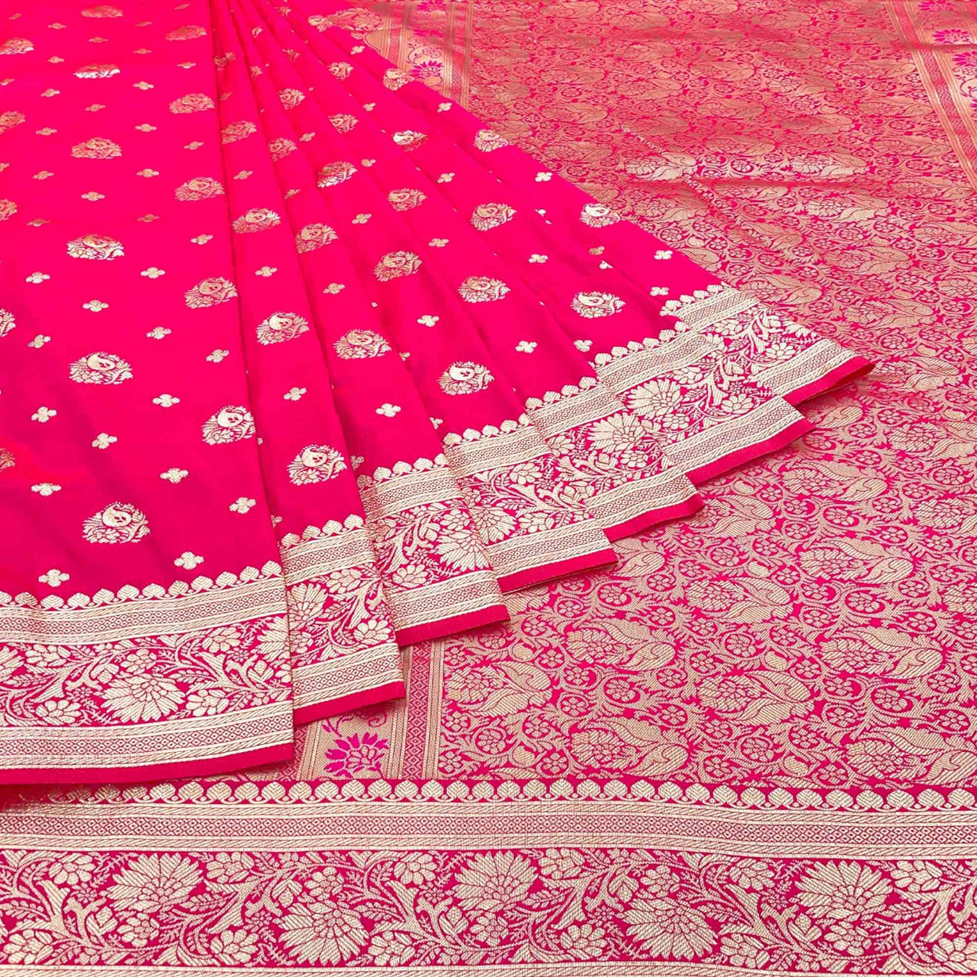 Rani Pink Floral Zari Woven Art Silk Saree