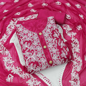 Rani Pink Lucknowi Embroidered Modal Dress Material - Peachmode