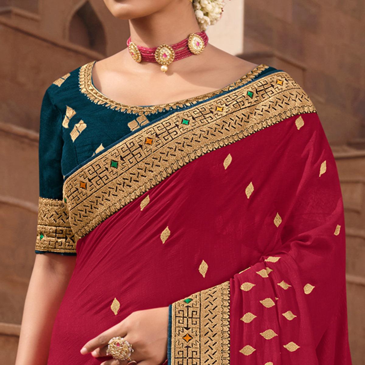 Rani Pink Party Wear Embroidered Art Silk Saree - Peachmode