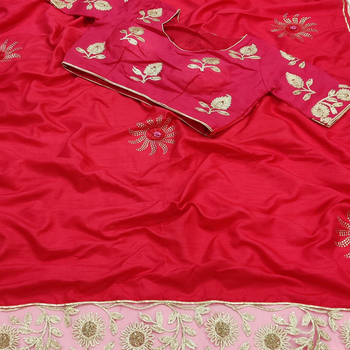 Rani Pink Partywear Embroidered Heavy Dola Silk Saree - Peachmode