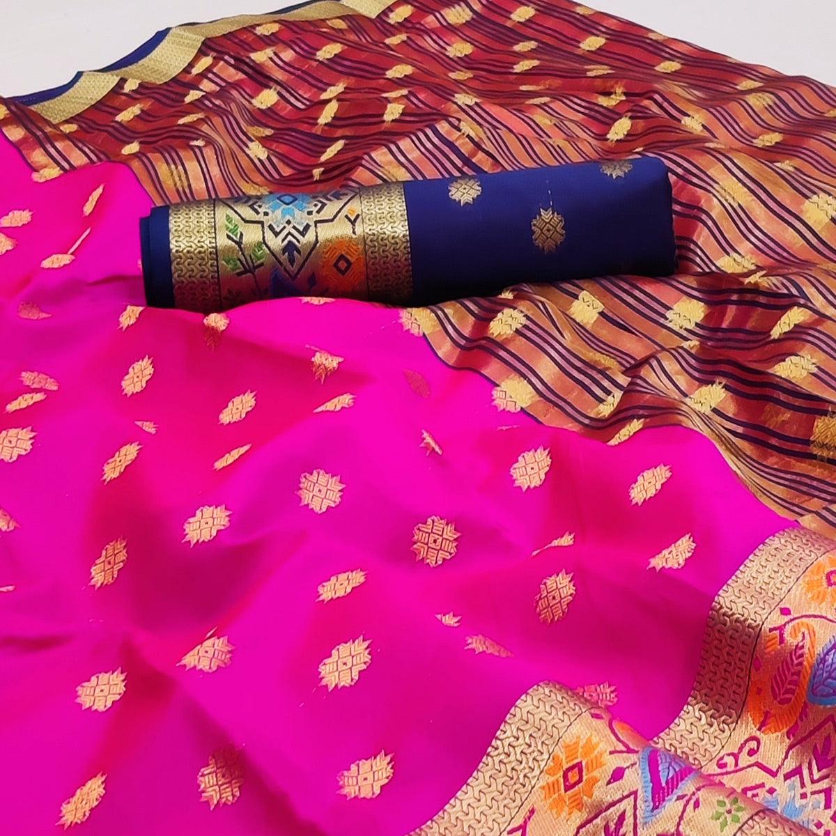 Rani Pink Woven Art Silk Saree - Peachmode