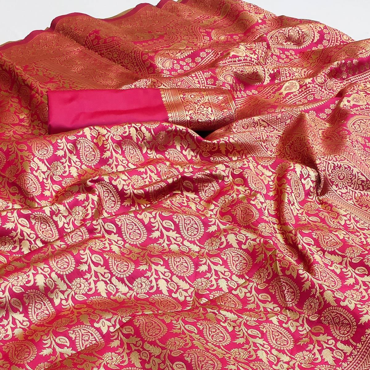 Rani Pink Woven Banarasi Silk Saree