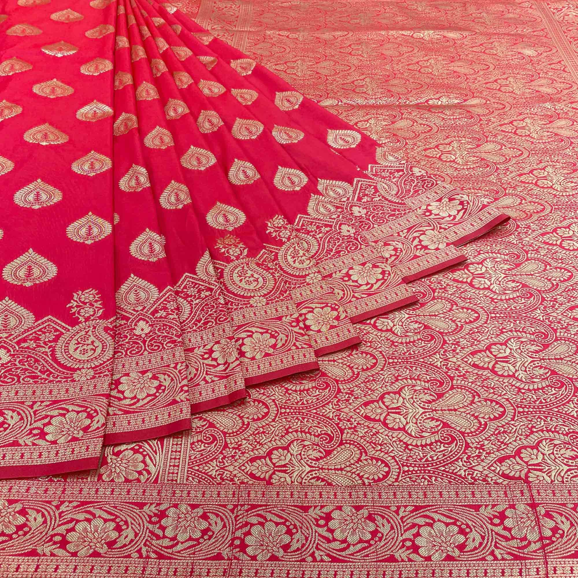 Rani Pink Zari Woven Art Silk Saree - Peachmode