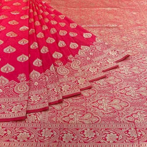 Rani Pink Zari Woven Art Silk Saree - Peachmode