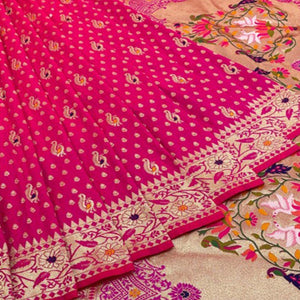 Rani Pink Zari Woven Art Silk Saree - Peachmode