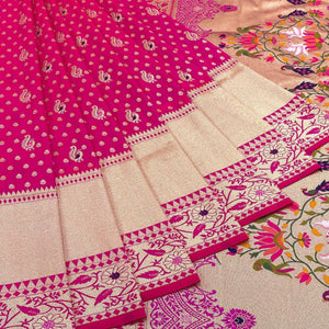 Rani Pink Zari Woven Art Silk Saree - Peachmode