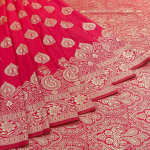 Rani Pink Zari Woven Art Silk Saree - Peachmode