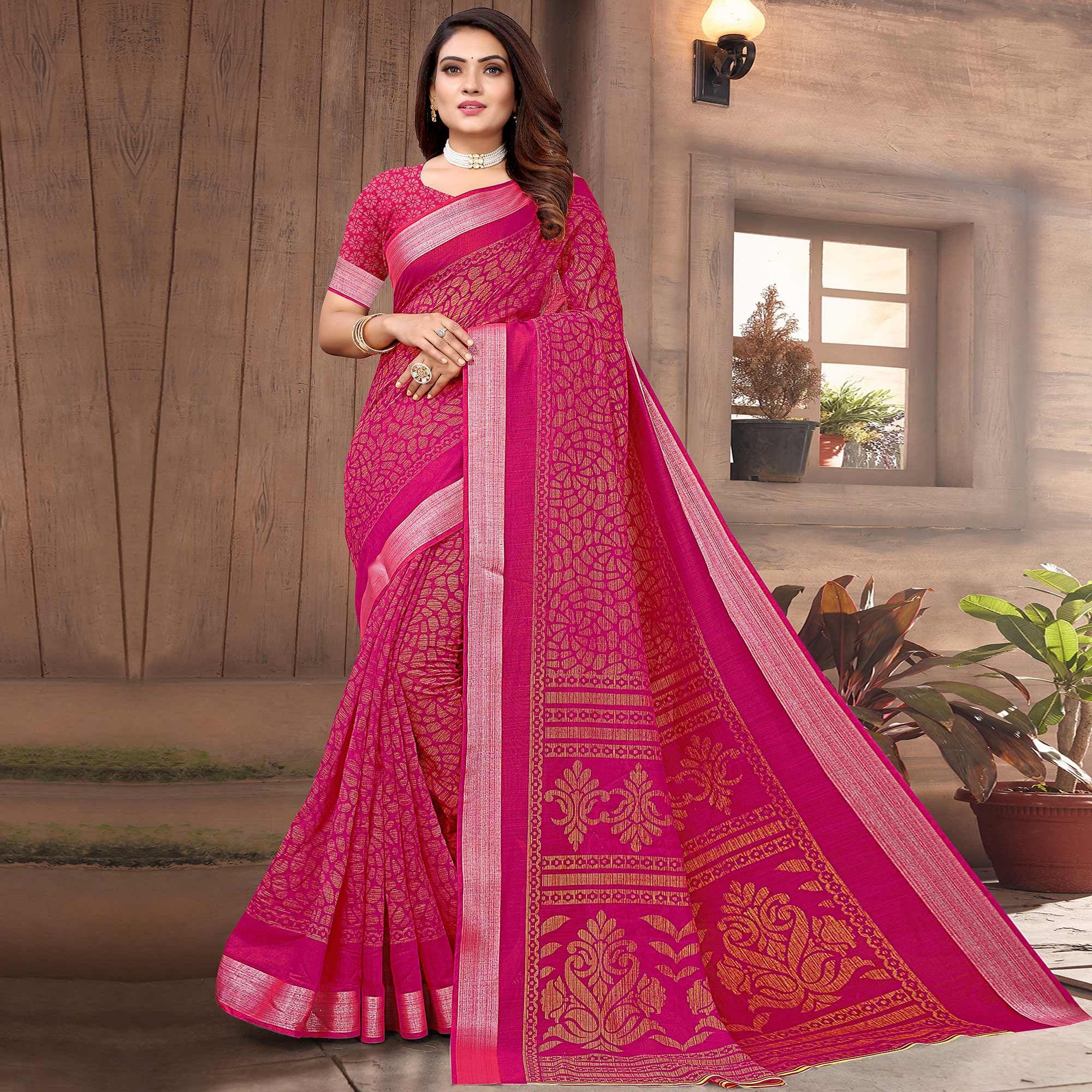 Rani Printed Linen Saree - Peachmode