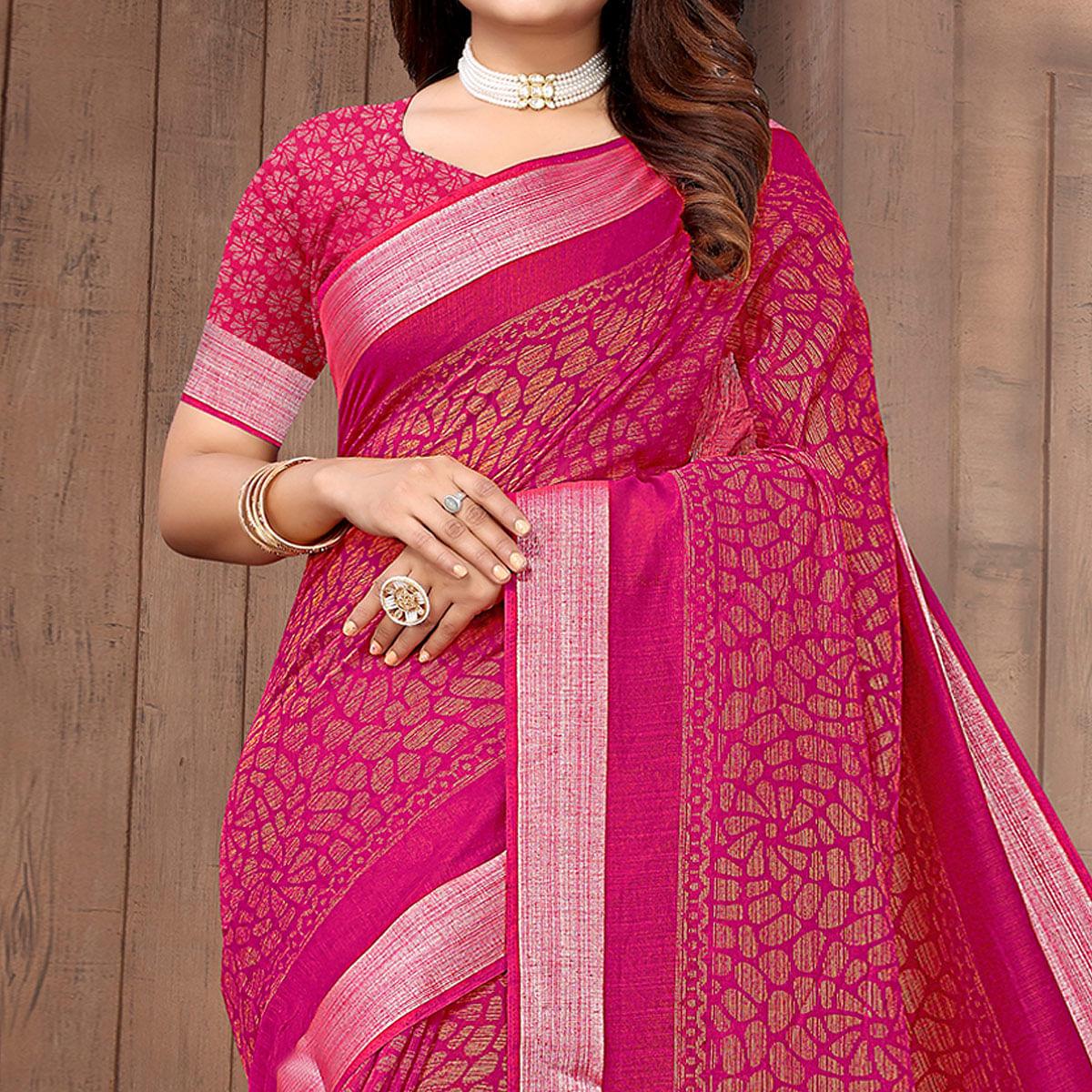 Rani Printed Linen Saree - Peachmode