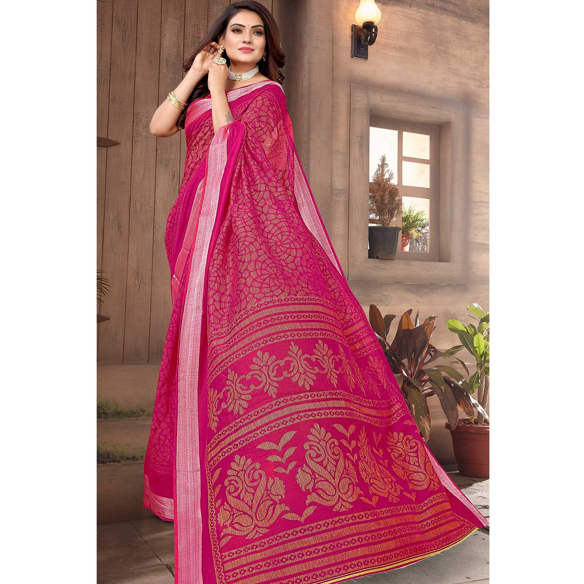 Rani Printed Linen Saree - Peachmode