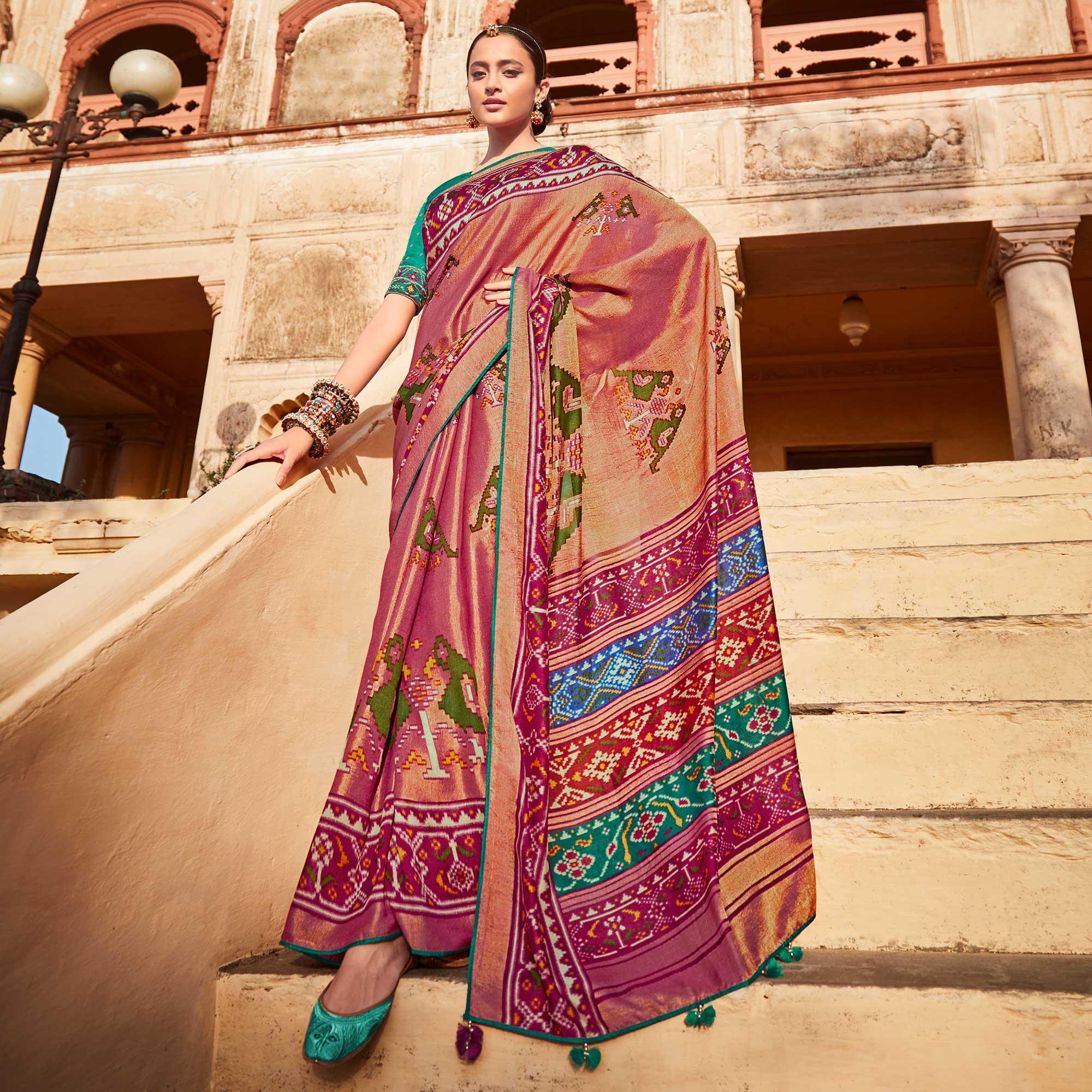 Rani Purple Festive Wear Printed Silk Saree - Peachmode