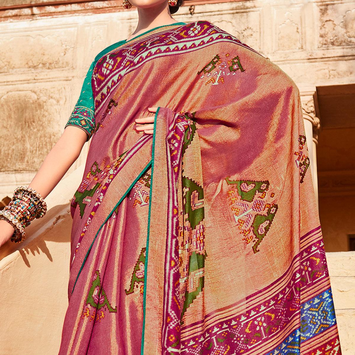 Rani Purple Festive Wear Printed Silk Saree - Peachmode