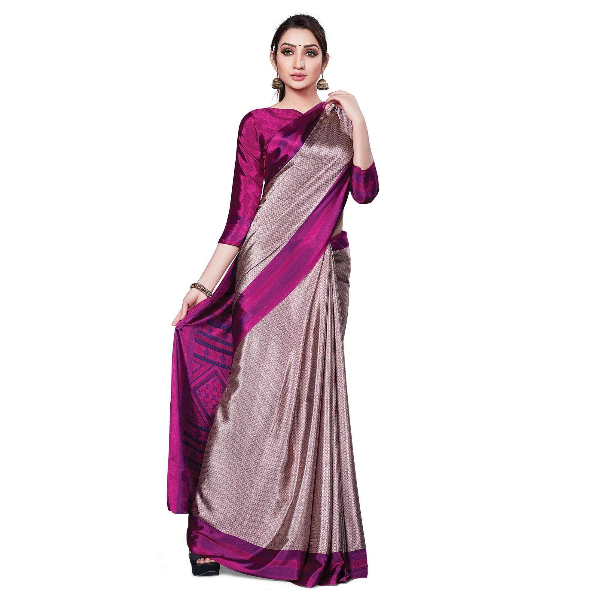 Ravishing Beige Colored Casual Wear Printed Crepe Saree - Peachmode
