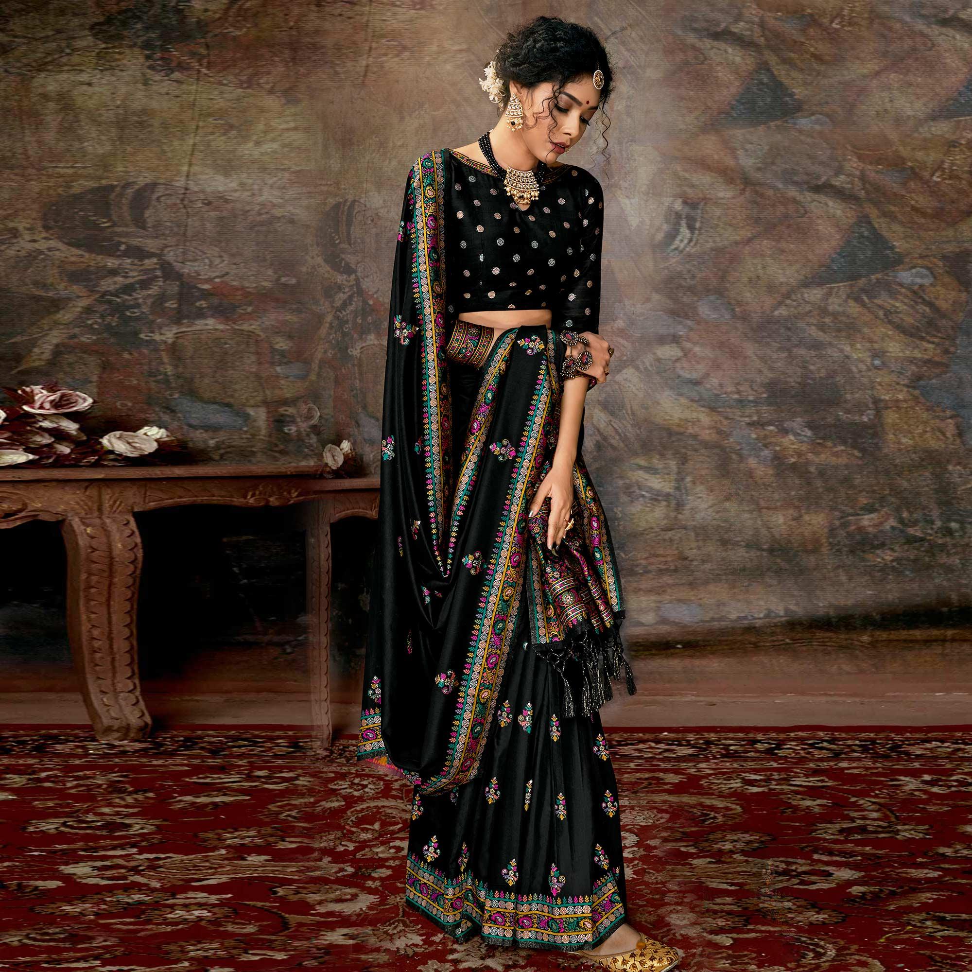Ravishing Black Colored Festive Wear Woven Banarasi Silk Saree - Peachmode