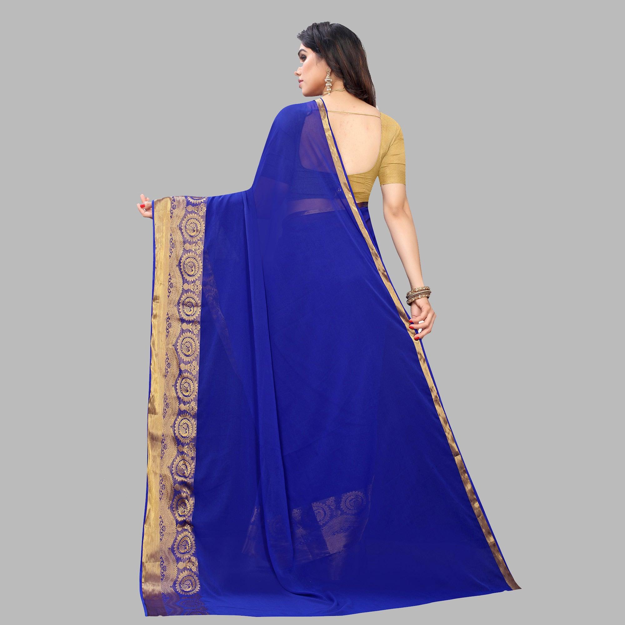 Ravishing Blue Colored Festive Wear Woven Chiffon Saree - Peachmode