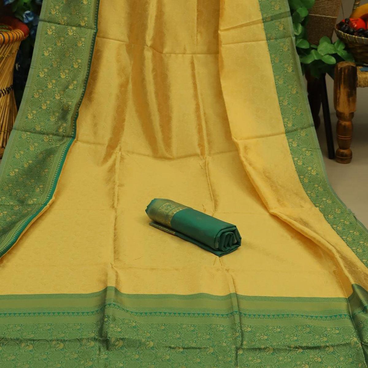 Ravishing Cream Colored Festive Wear Woven Soft Silk Saree - Peachmode