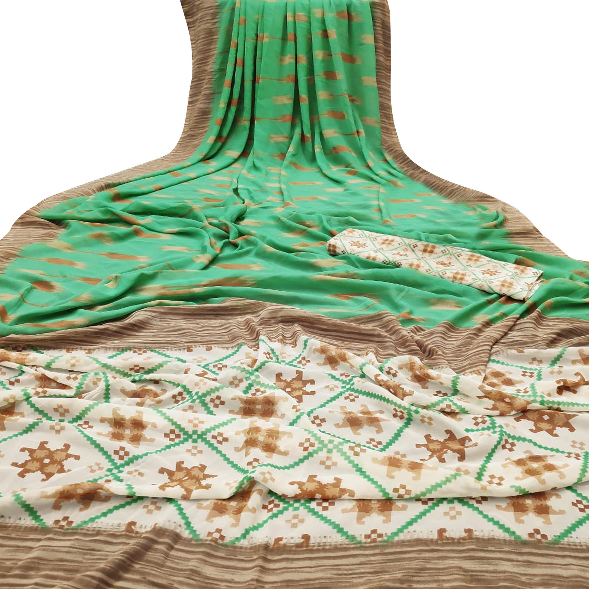 Ravishing Green Colored Casual Wear Mill Printed Georgette Saree - Peachmode