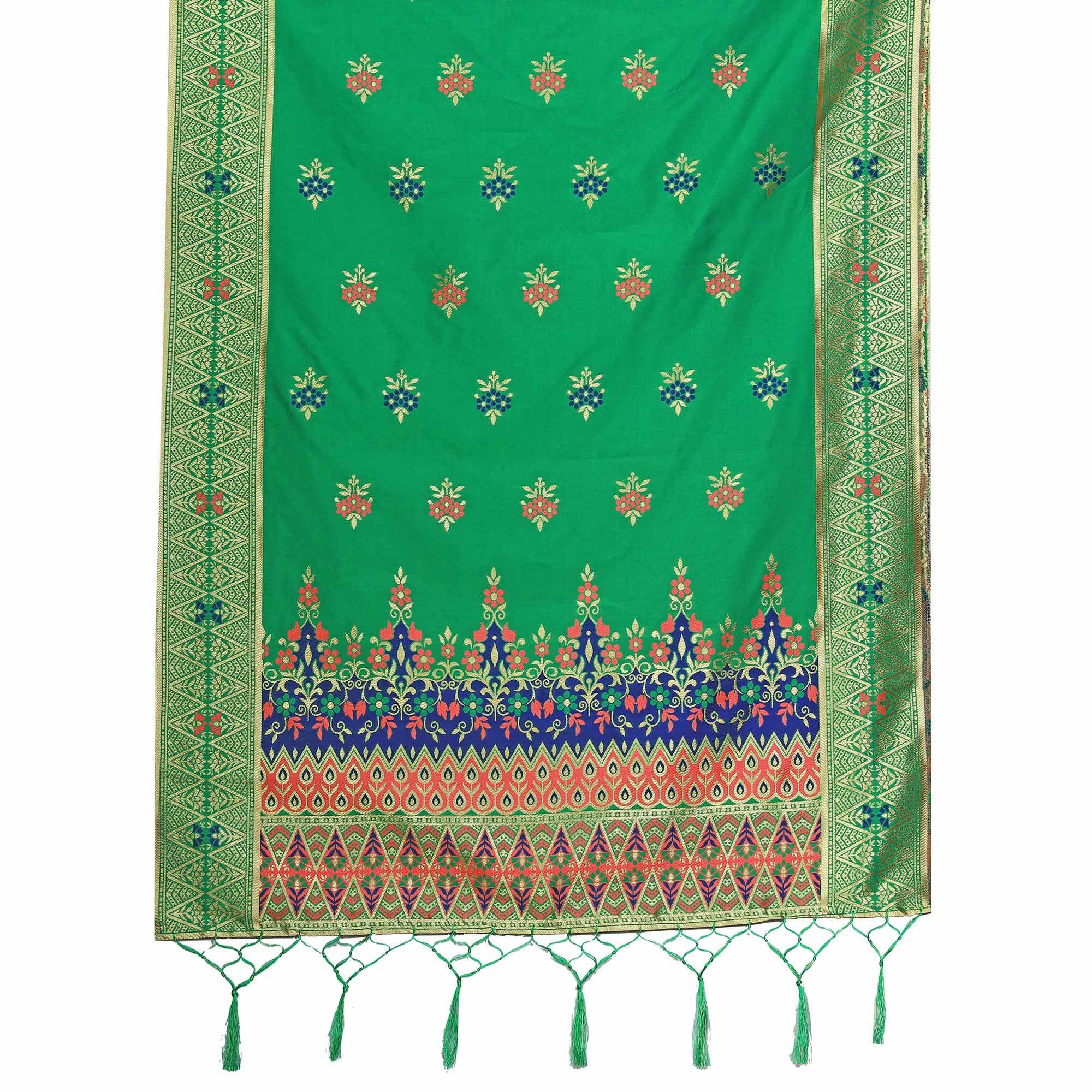 Ravishing Green Colored Festive Wear Banarasi Silk Dupatta - Peachmode