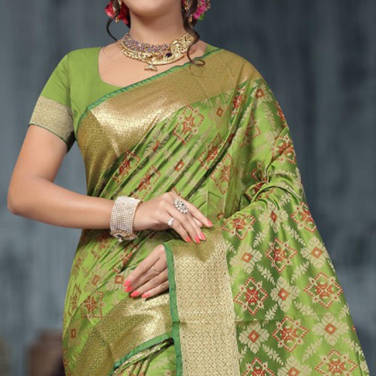 Ravishing Green Colored Festive Wear Woven Banarasi Silk Saree - Peachmode